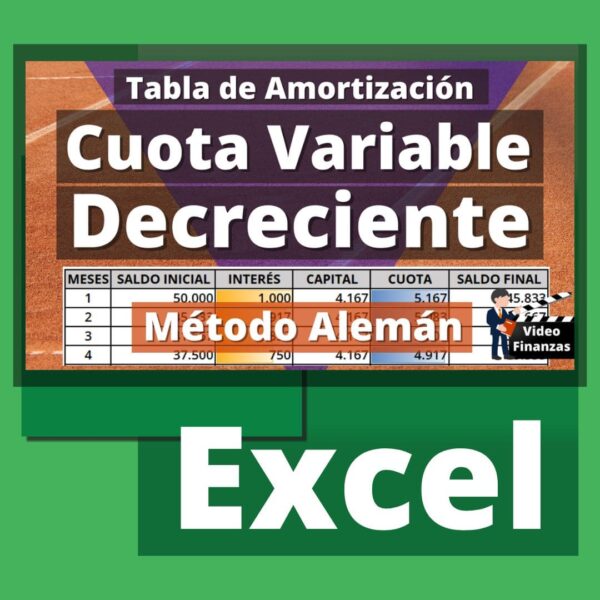 Tabla amortización cuota decreciente ejemplo en Excel